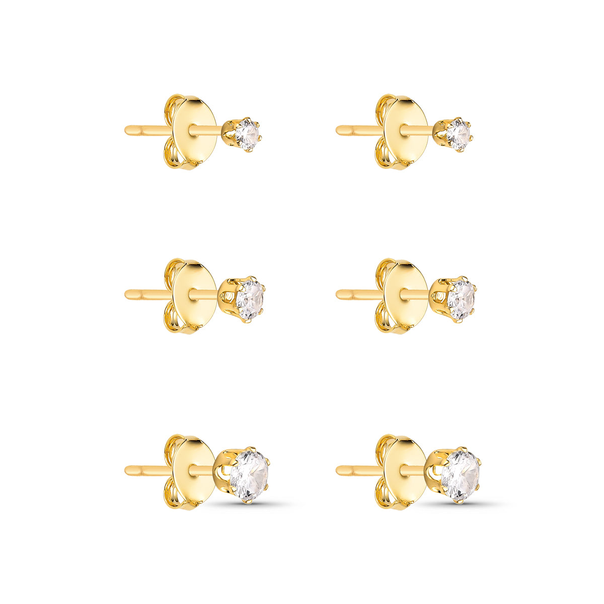 Trio de Brincos Ponto de Luz Banhado a Ouro 18K