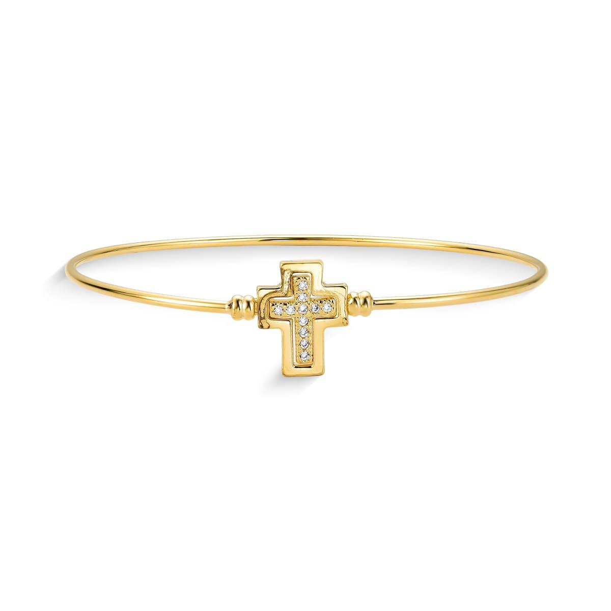 Bracelete Click Cruz Cristal Banhado a Ouro 18k