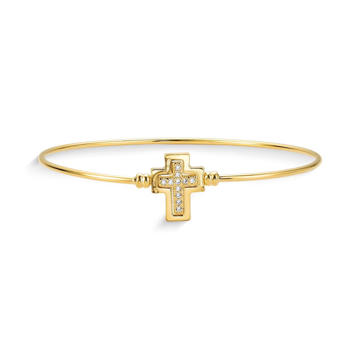Bracelete Click Cruz Cristal Banhado a Ouro 18k - Mafê Acessórios