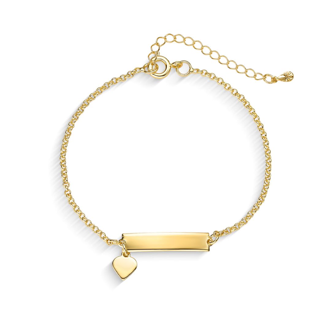 Pulseira Infantil com Placa e Coração Banhado a Ouro 18K