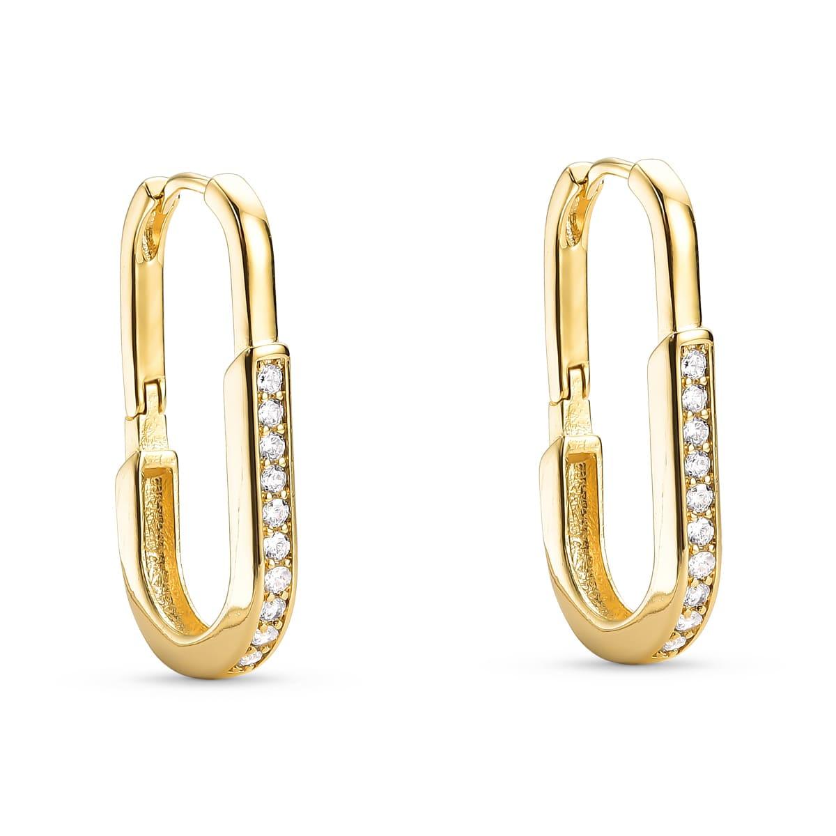Brinco Oval Cravejado Banhado a Ouro 18k