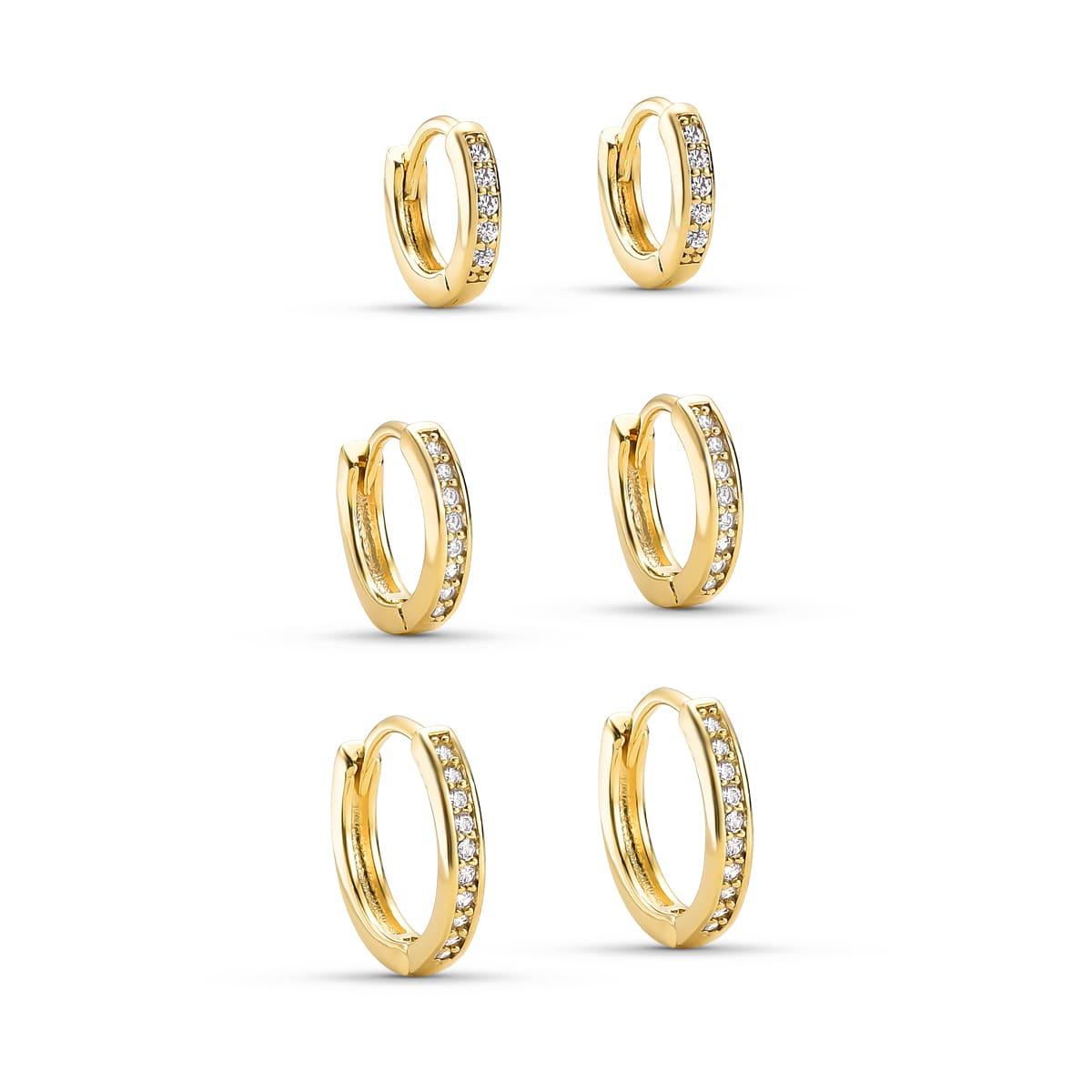 Brinco Trio De Argola Articulada com Zircônia Banhado a Ouro 18K - Mafê Acessórios