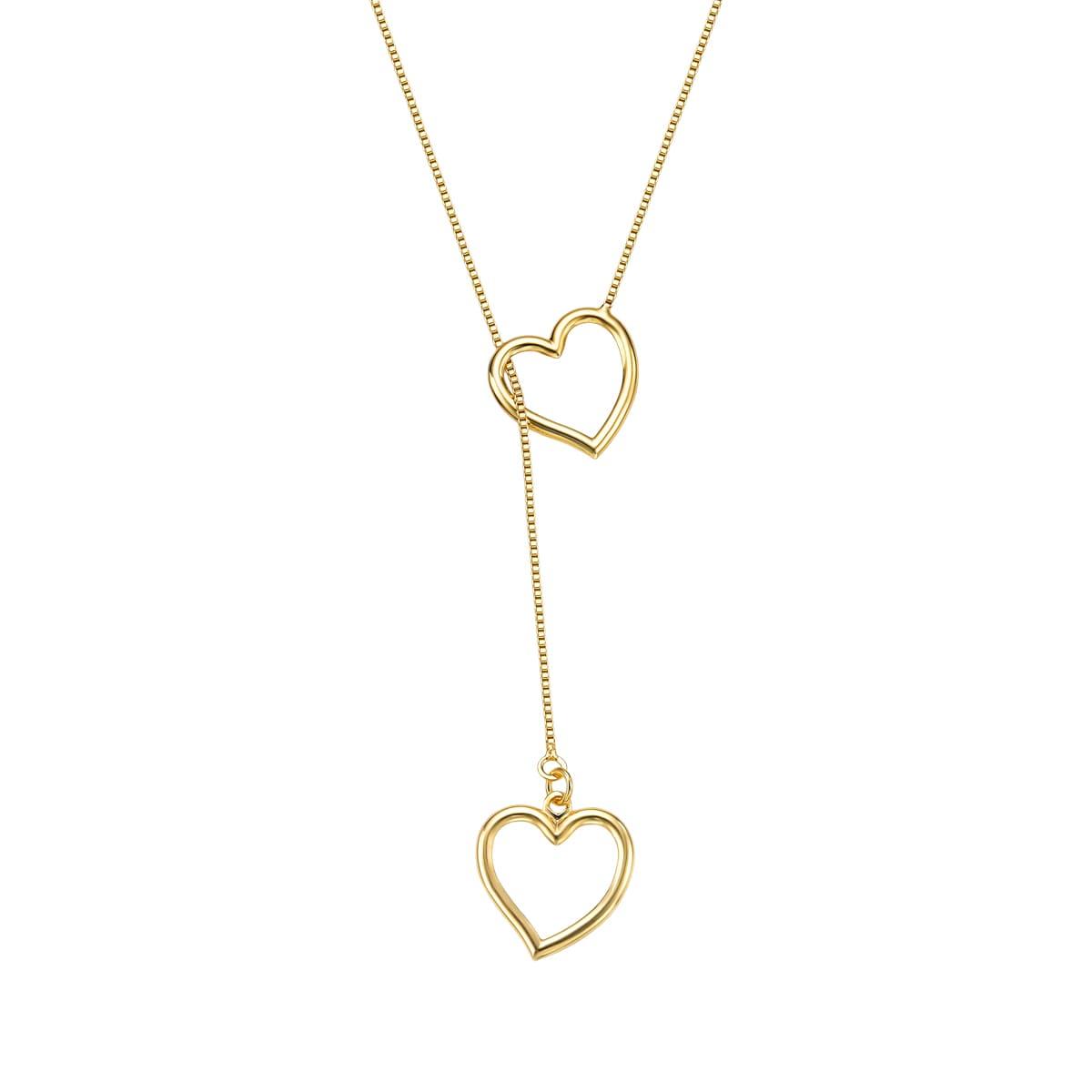 Colar Gravata 2 Corações Banhado a Ouro 18K - Mafê Acessórios