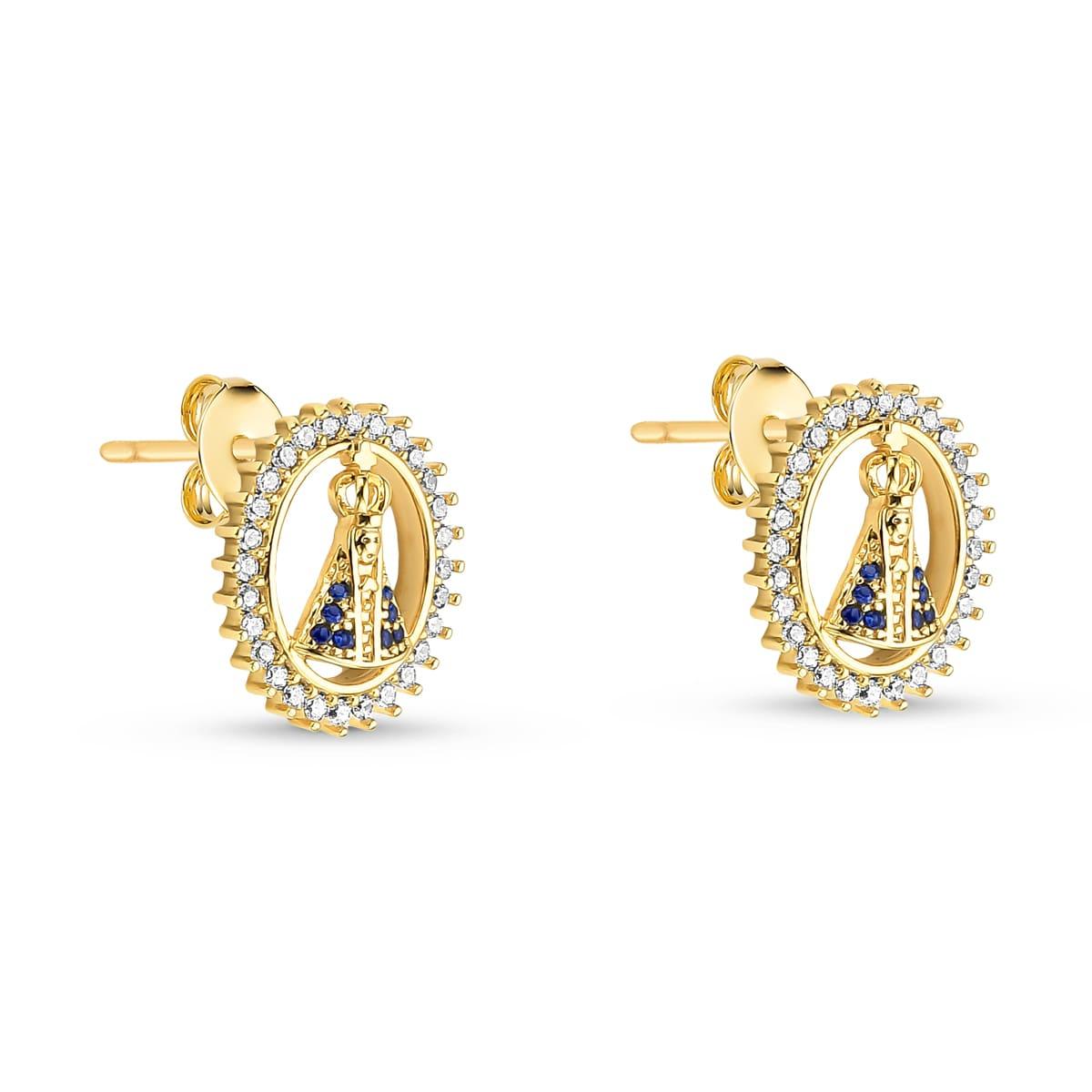 Brinco Nossa Senhora Aparecida Cravejado Banhado a Ouro 18k