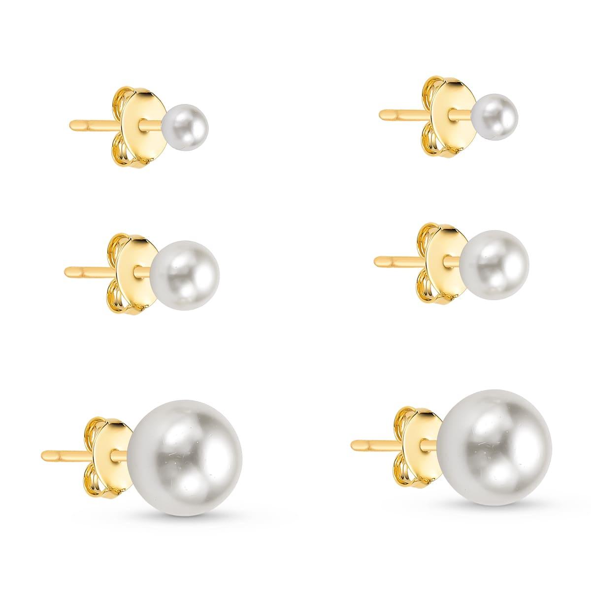 Brinco Trio de Pérolas Banhado a Ouro 18k