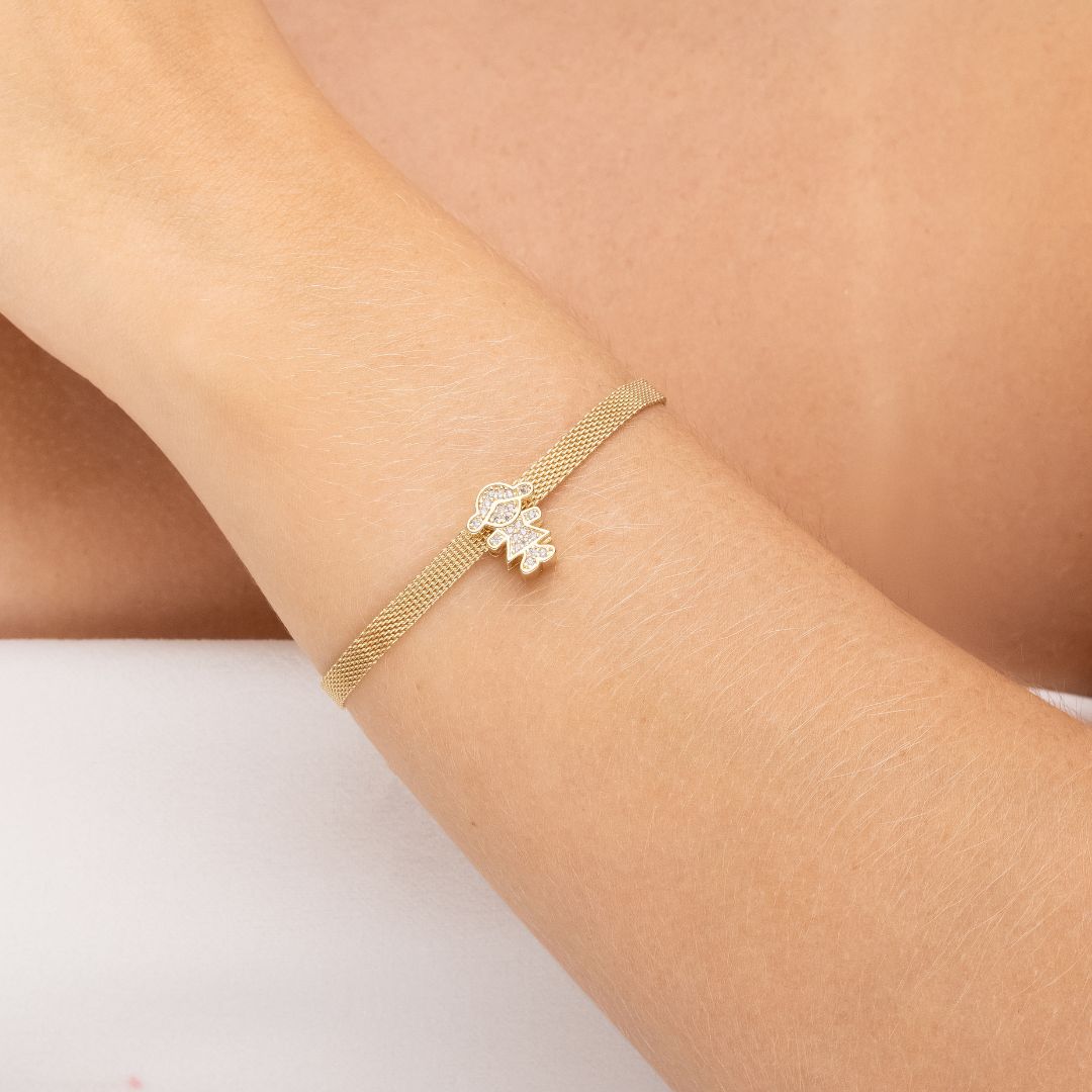 Pulseira Esteira Menina Cravejada Banhado a Ouro 18K