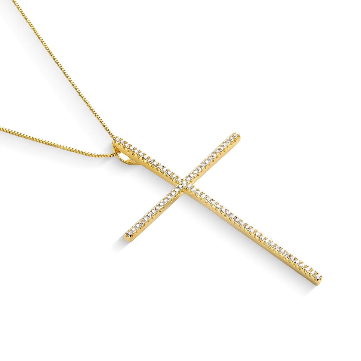 Colar Cruz Em Zircônia Banhado a Ouro 18K