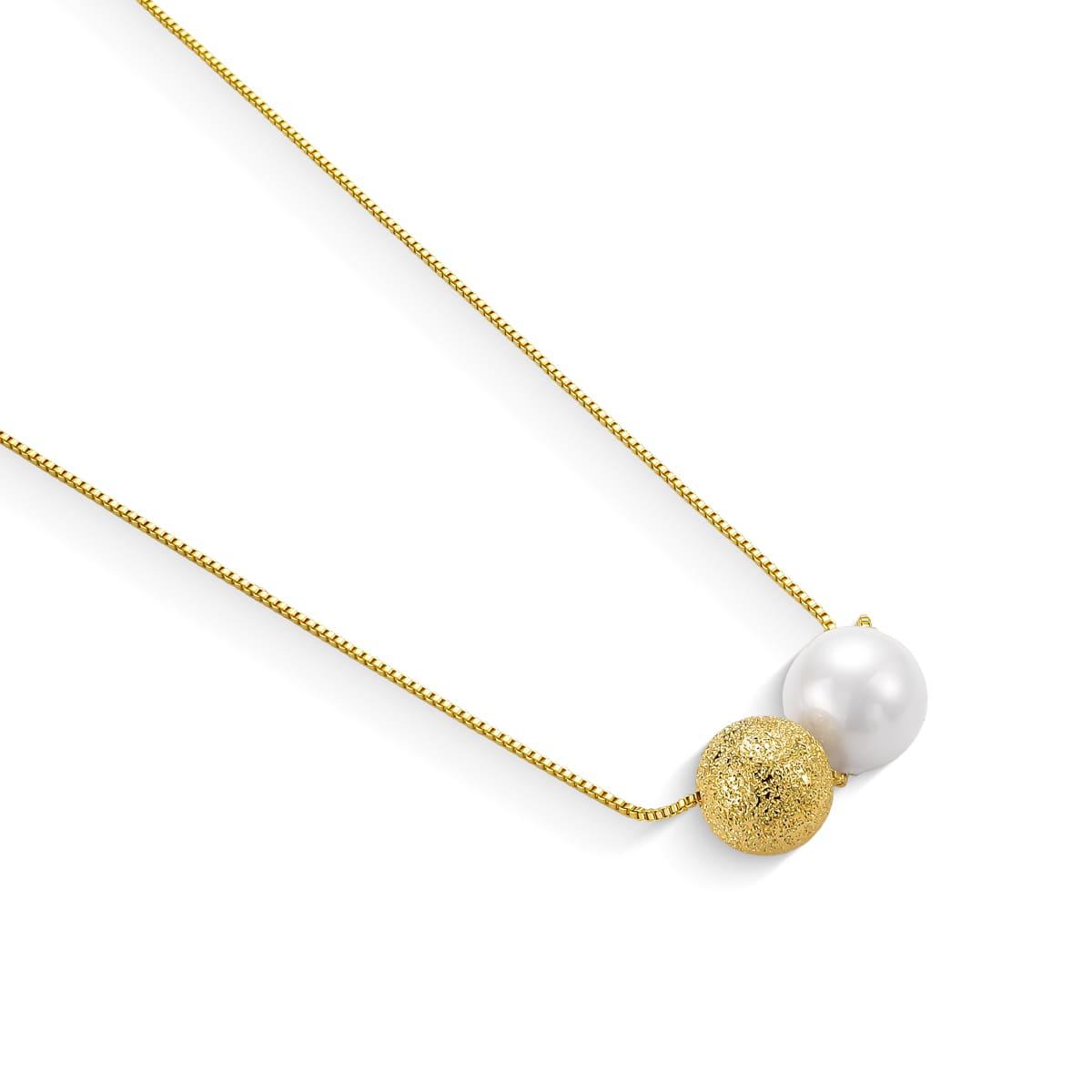 Colar Bola Com Pérola Banhado a Ouro 18K
