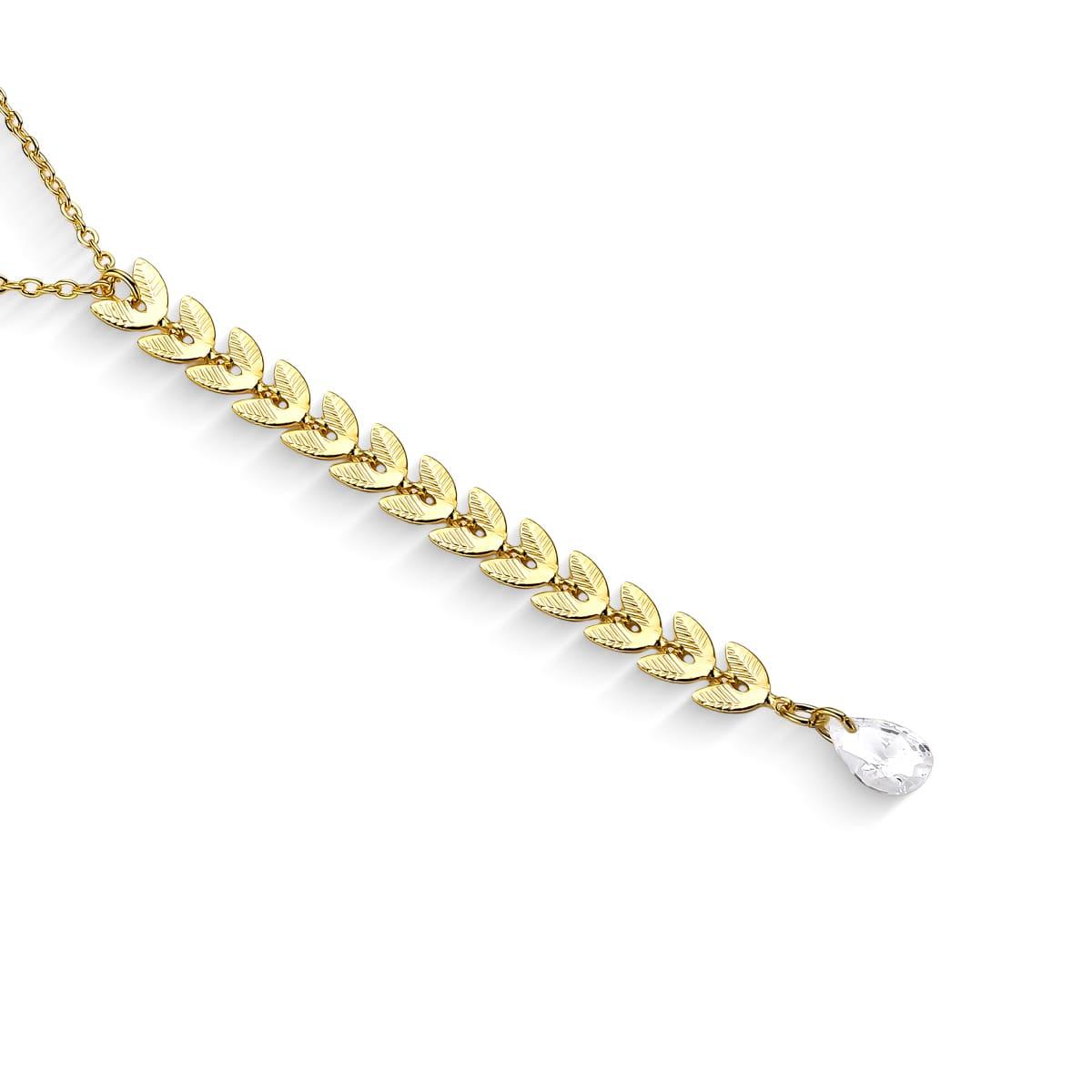 Colar Gravata Folhinhas com Zircônia Banhado a Ouro 18K