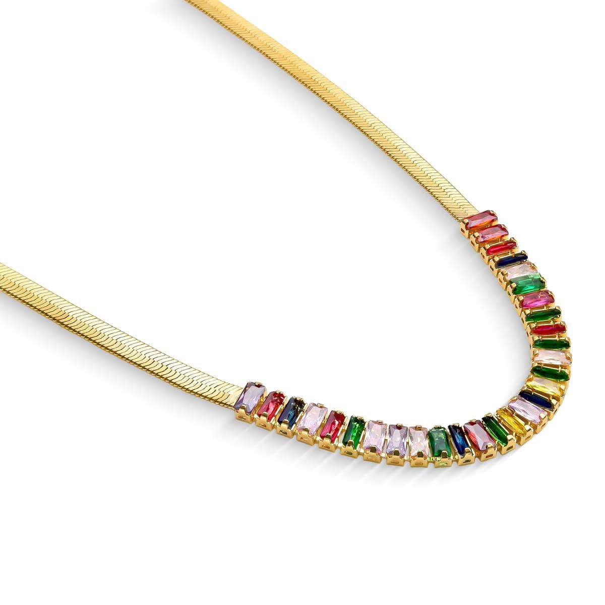 Colar Riviera Fita Colorida Banhada a Ouro 18K