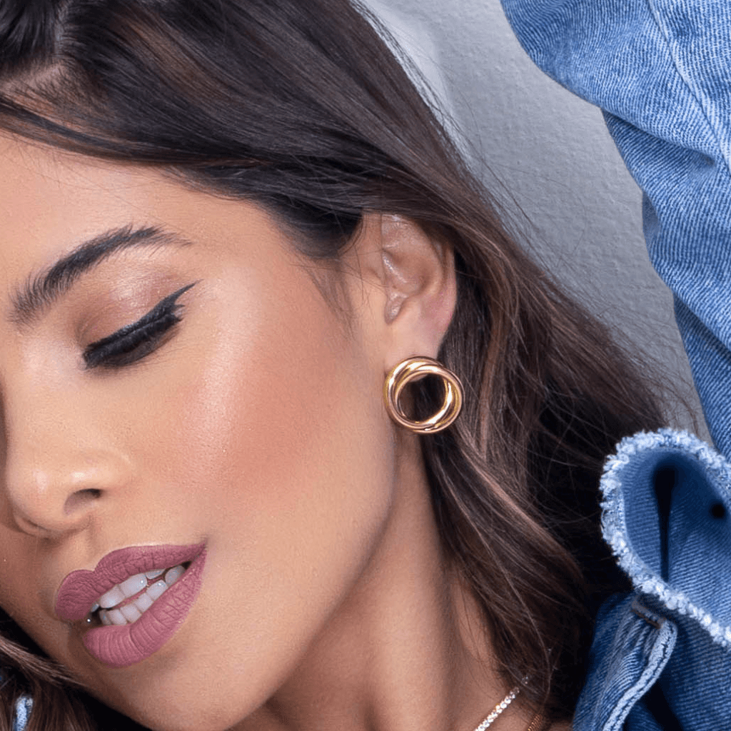 Brinco Anel Duplo Médio Banhado a Ouro 18k - Mafê Acessórios