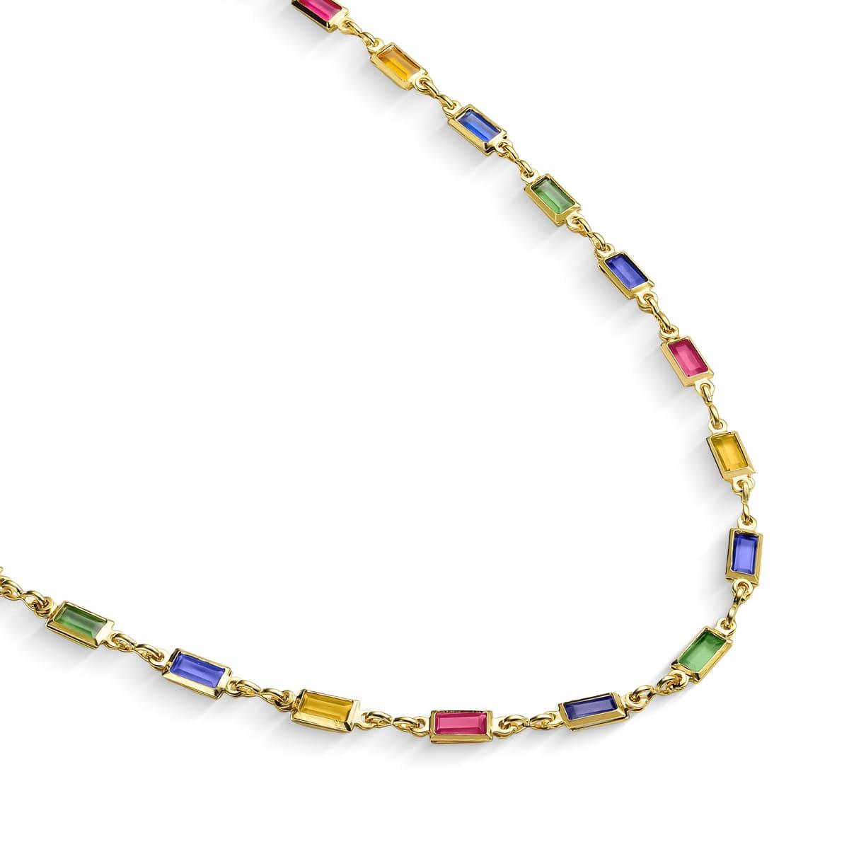 Colar Retângulo Coloridos Banhado a Ouro 18k