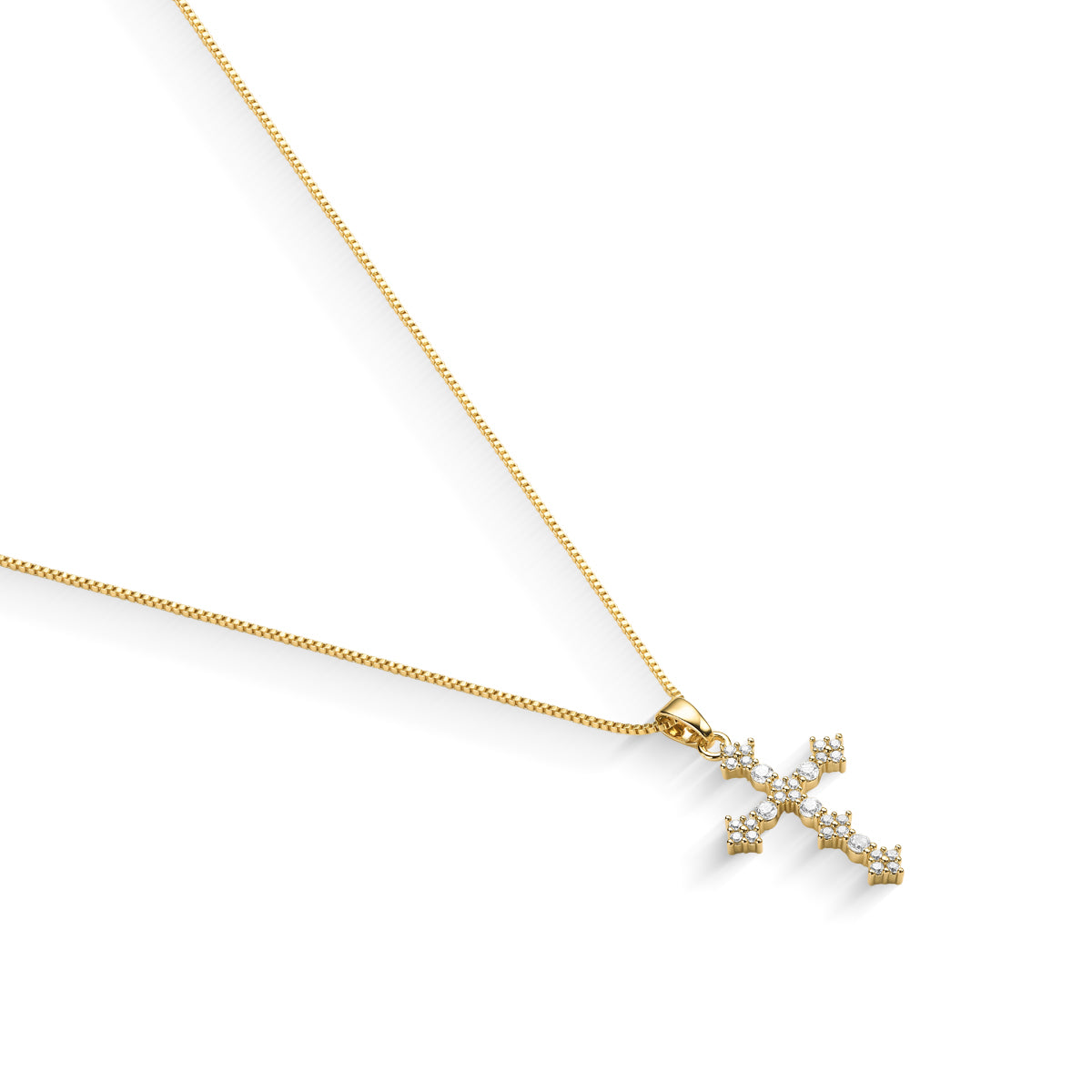 Colar Cruz Cravejada com Corrente Veneziana Banhado a Ouro 18k