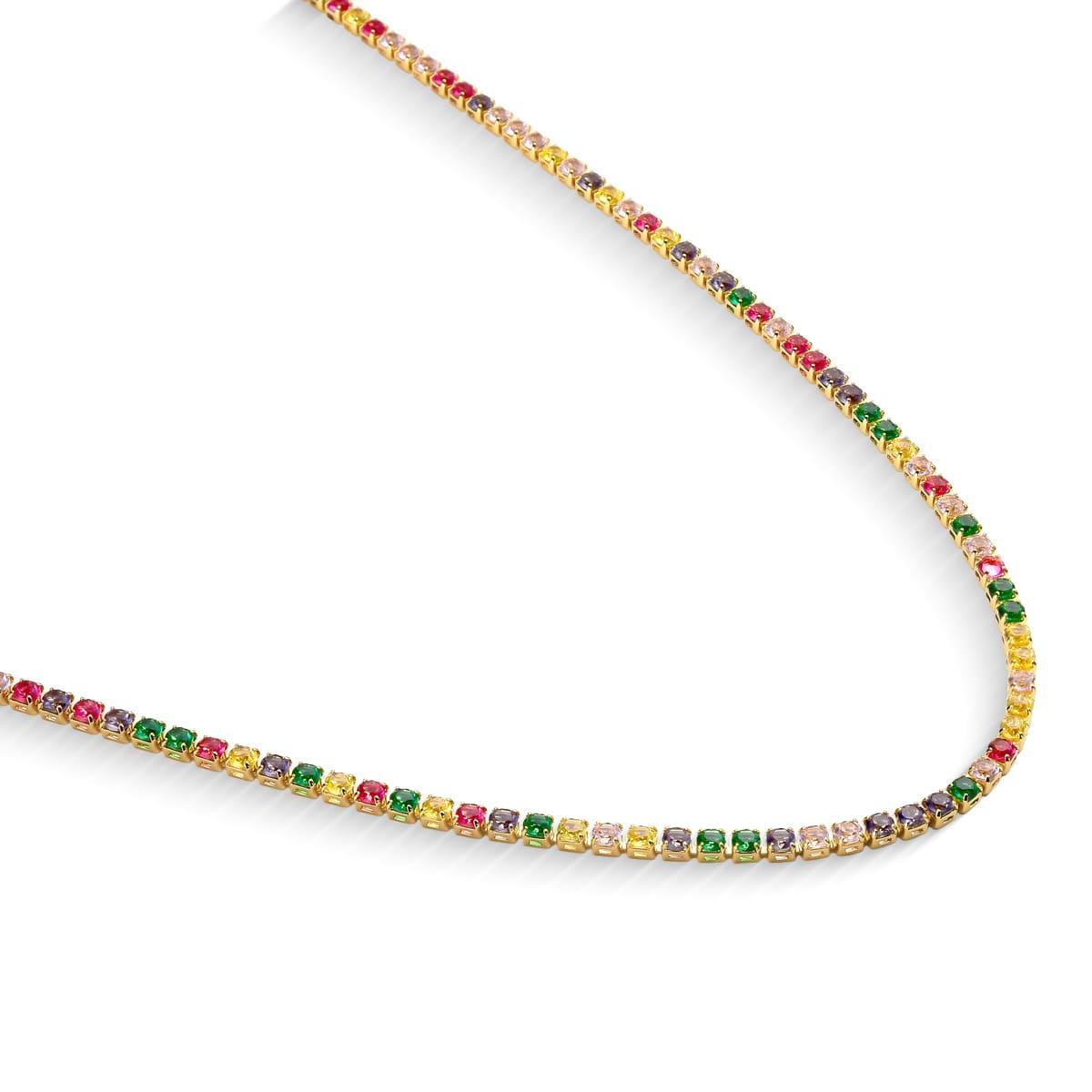 Colar Riviera Colorida Banhada a Ouro 18K