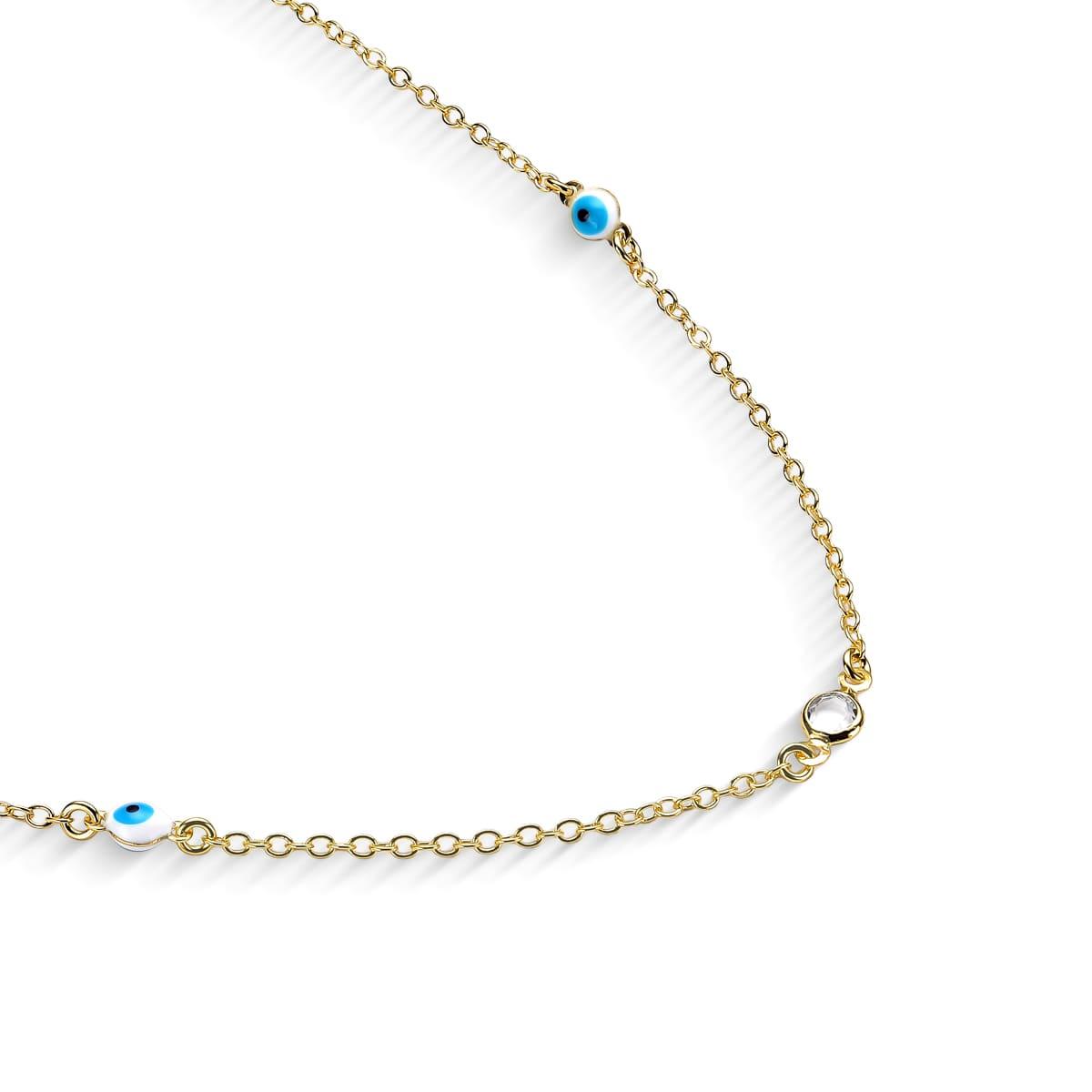 Colar Olho Grego com Pedras Cristais Banhado a Ouro 18k