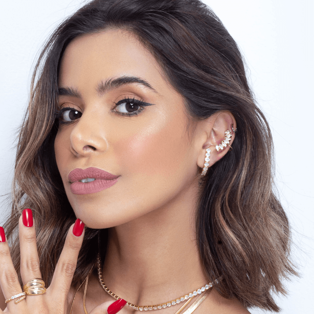 Brinco Ear Hook Com Zircônia Cristal Banhado a Ouro 18k - Mafê Acessórios