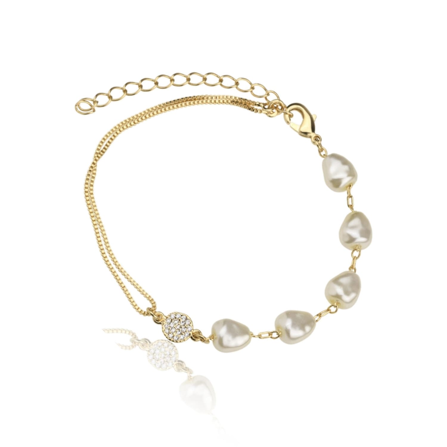 Pulseira Meia Perola Banhado a Ouro 18K