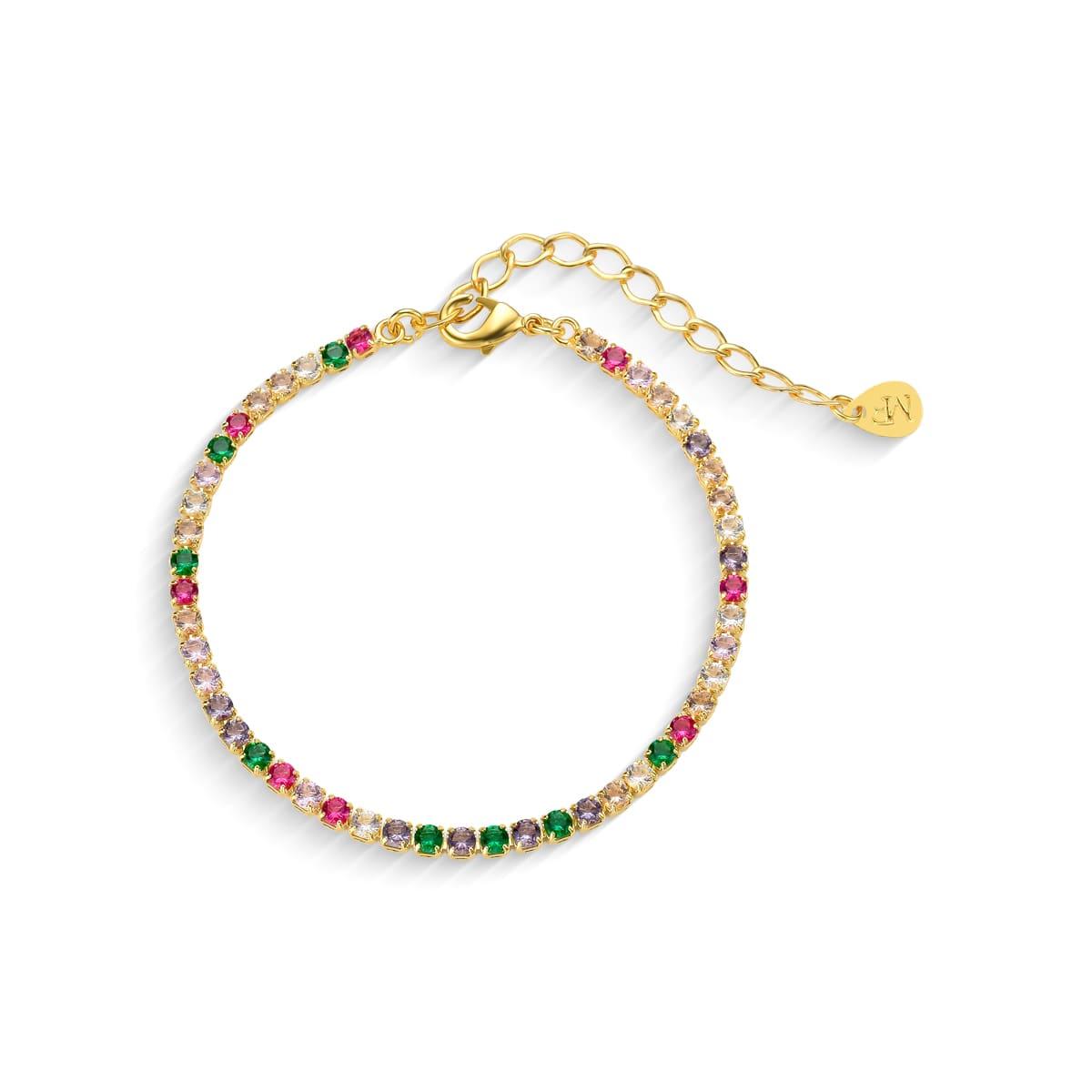Pulseira Riviera Colorida Banhada A Ouro 18K