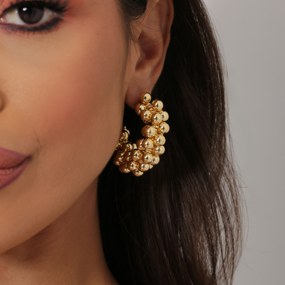 Brinco Argola Mini com Esferas Banhado a Ouro 18K