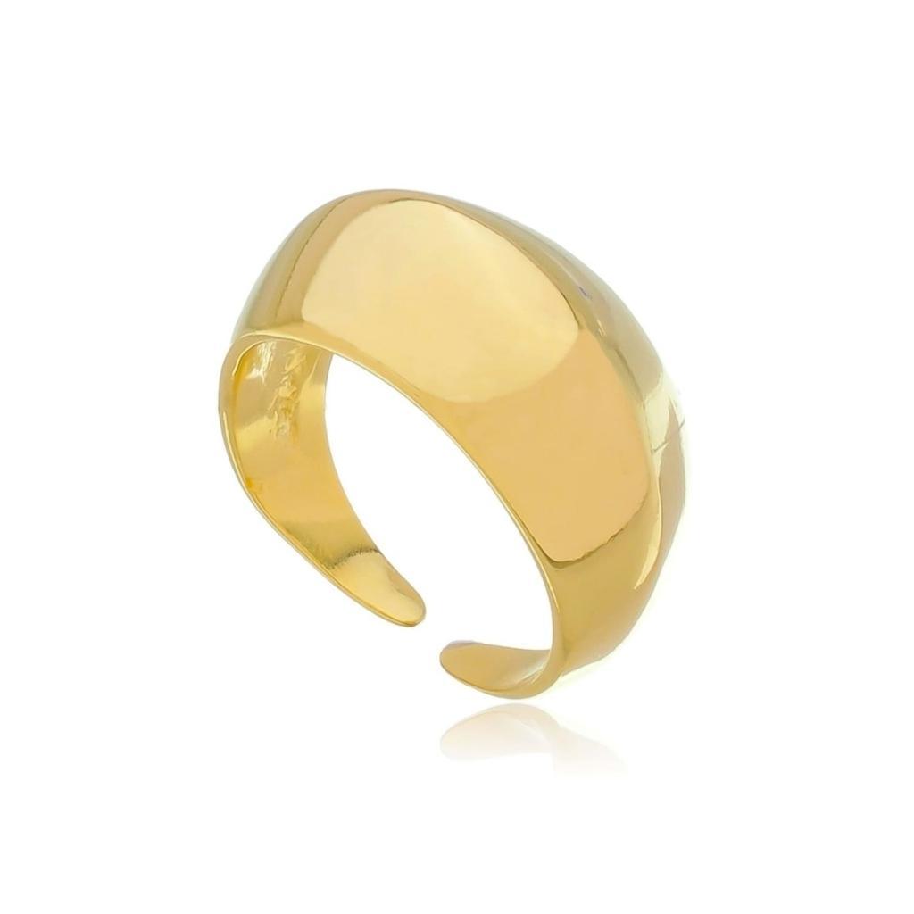 Anel Ajustável Abaulado Curva baixa Banhado a Ouro 18k