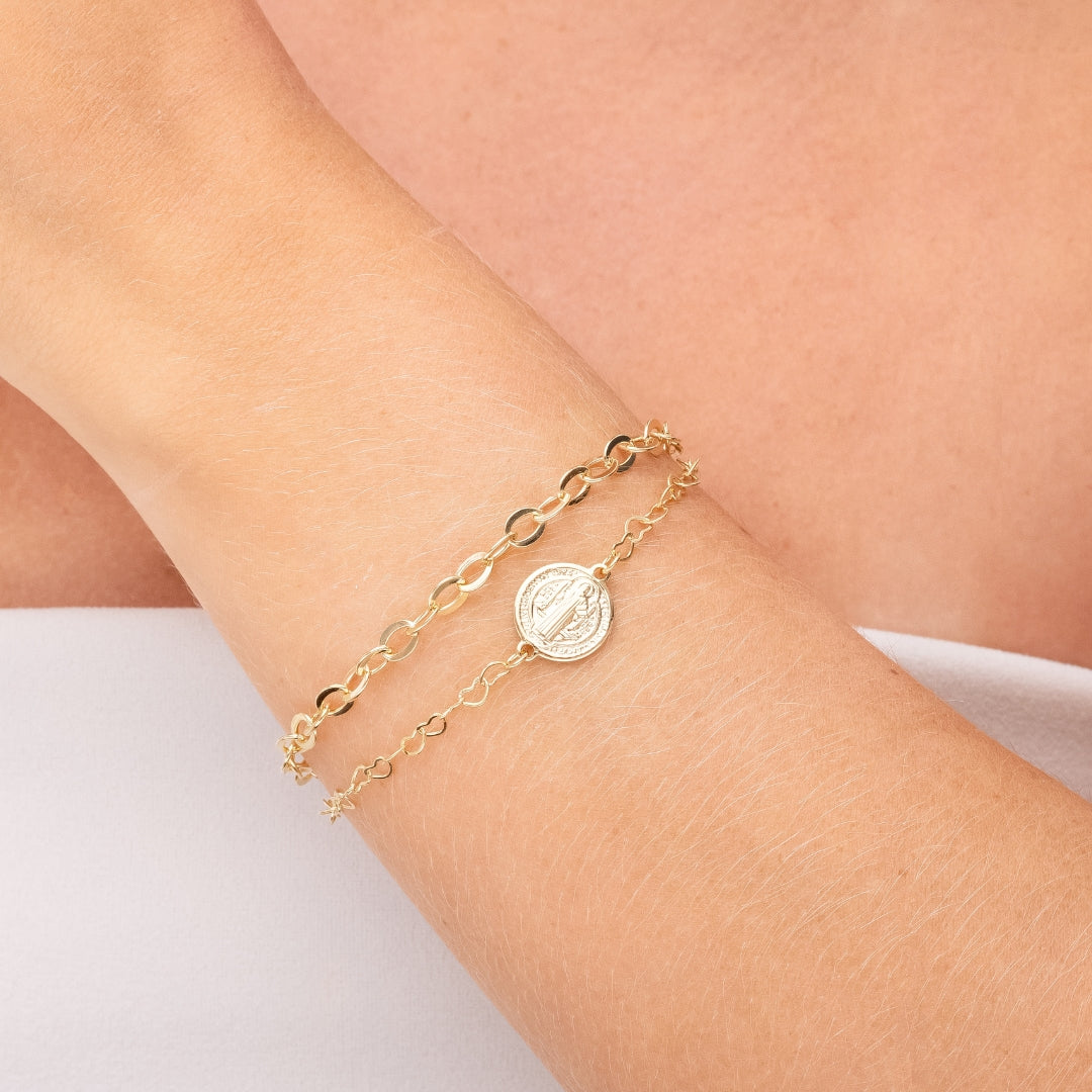 Pulseira São Bento com Elos Dupla Banhado a Ouro 18K