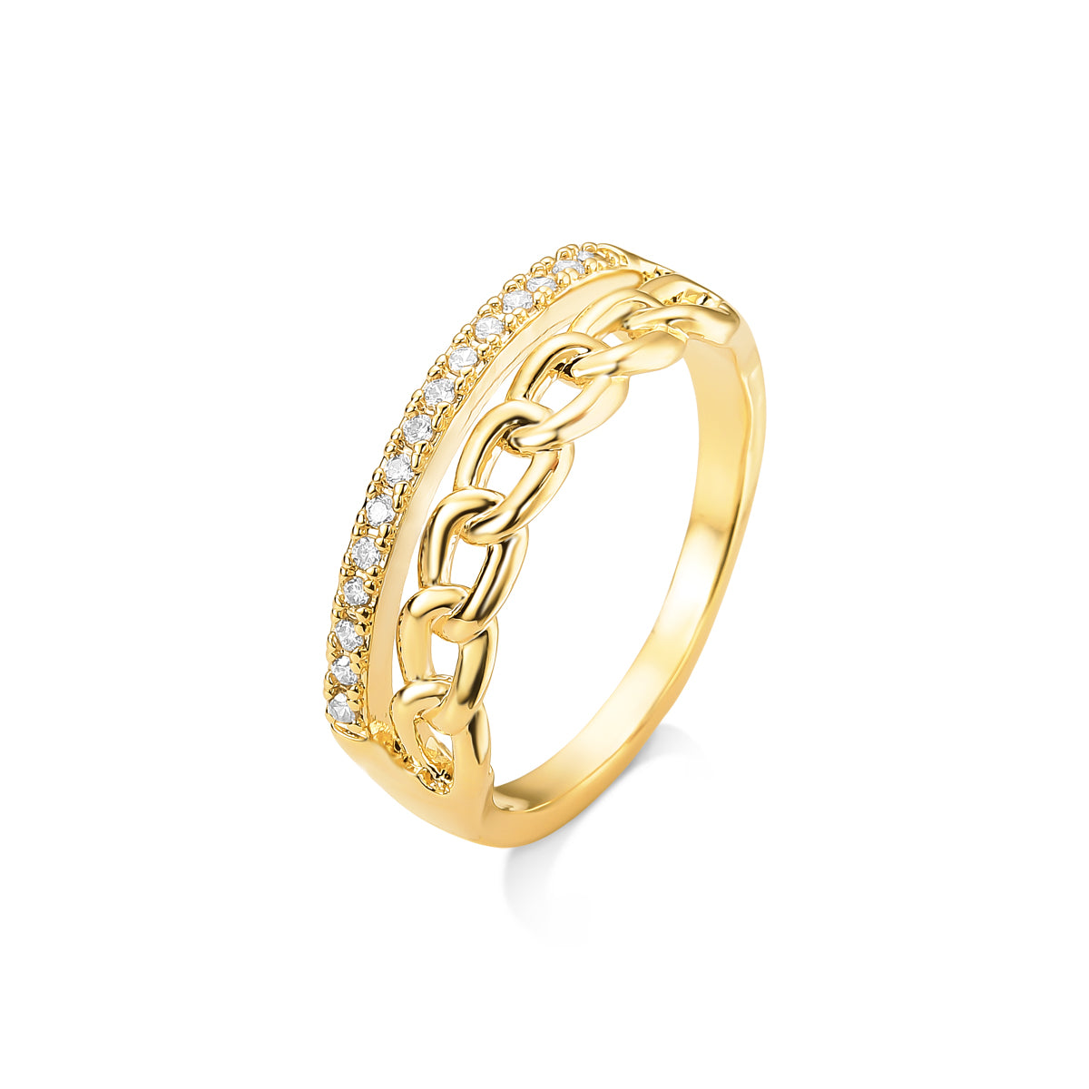 ANEL CORRENTINHA COM ZIRCÔNIA BANHADO A OURO 18K