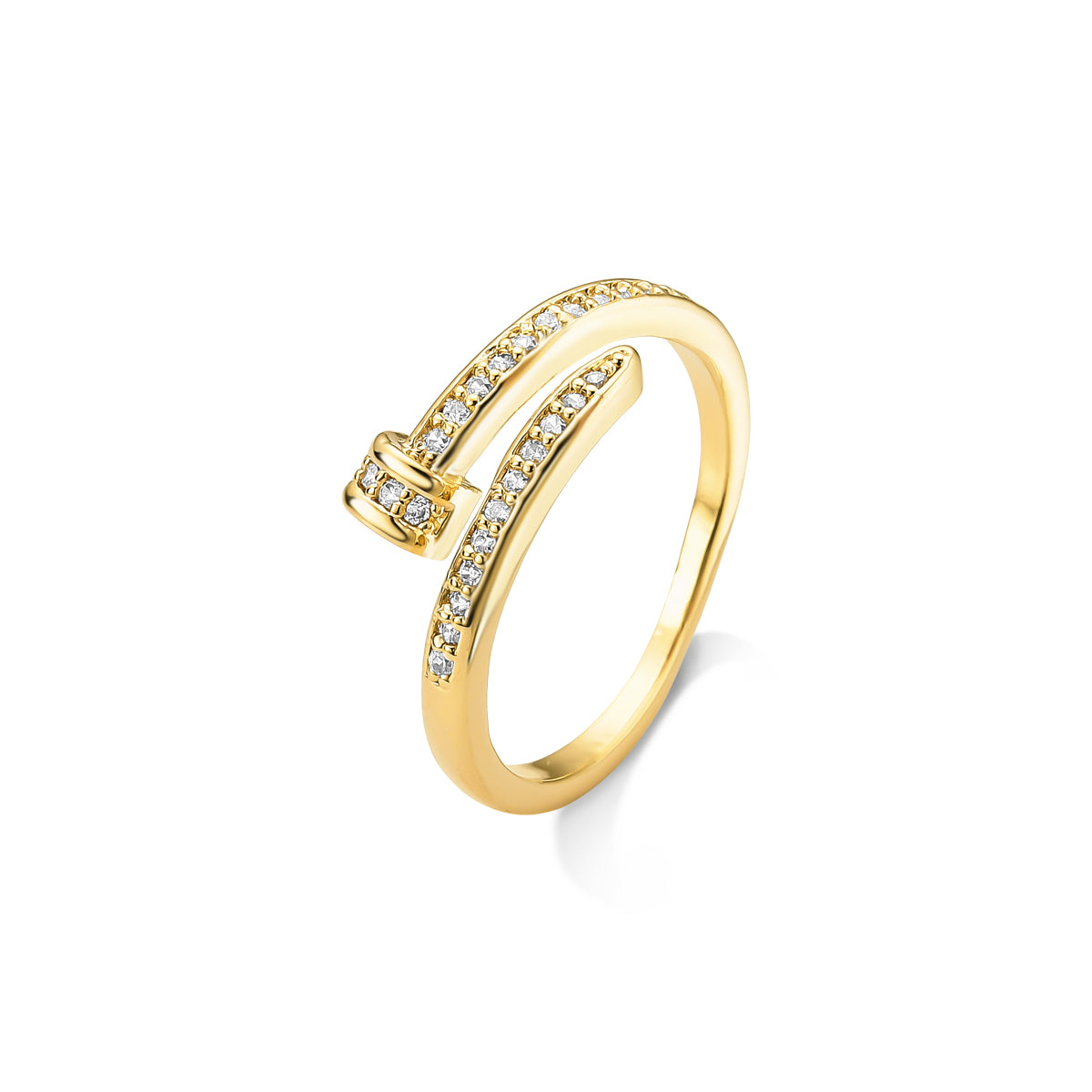 Anel de Prego Cravejado Ajustável Banhado a Ouro 18k