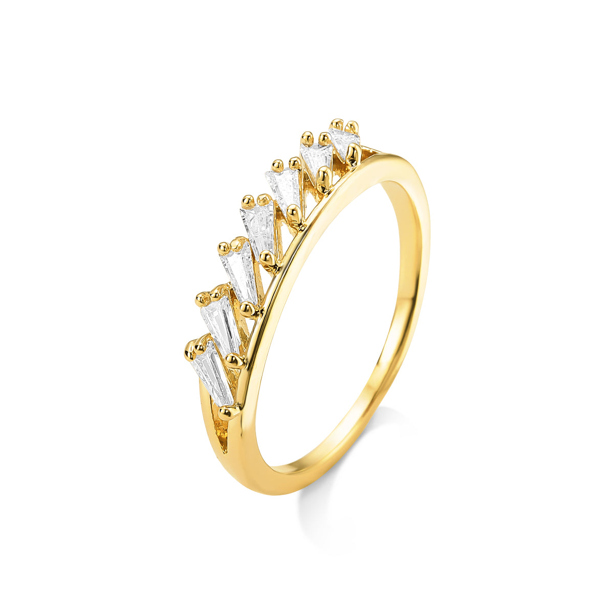 Anel com Baguetes em Diagonal Banhado a Ouro 18k