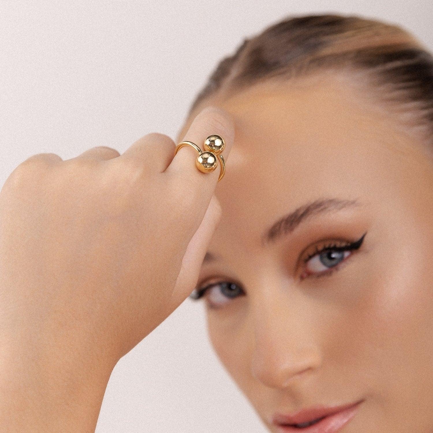 Anel Ajustável Bolinha Banhado A Ouro 18k - Mafê Acessórios