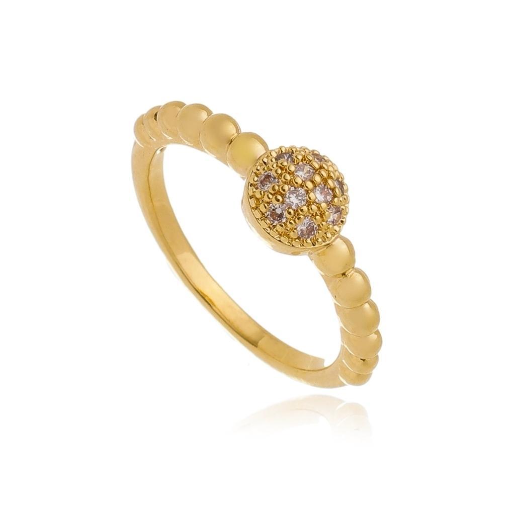 Anel Bolinhas Com Zircônias Banhado A Ouro 18K - Mafê Acessórios