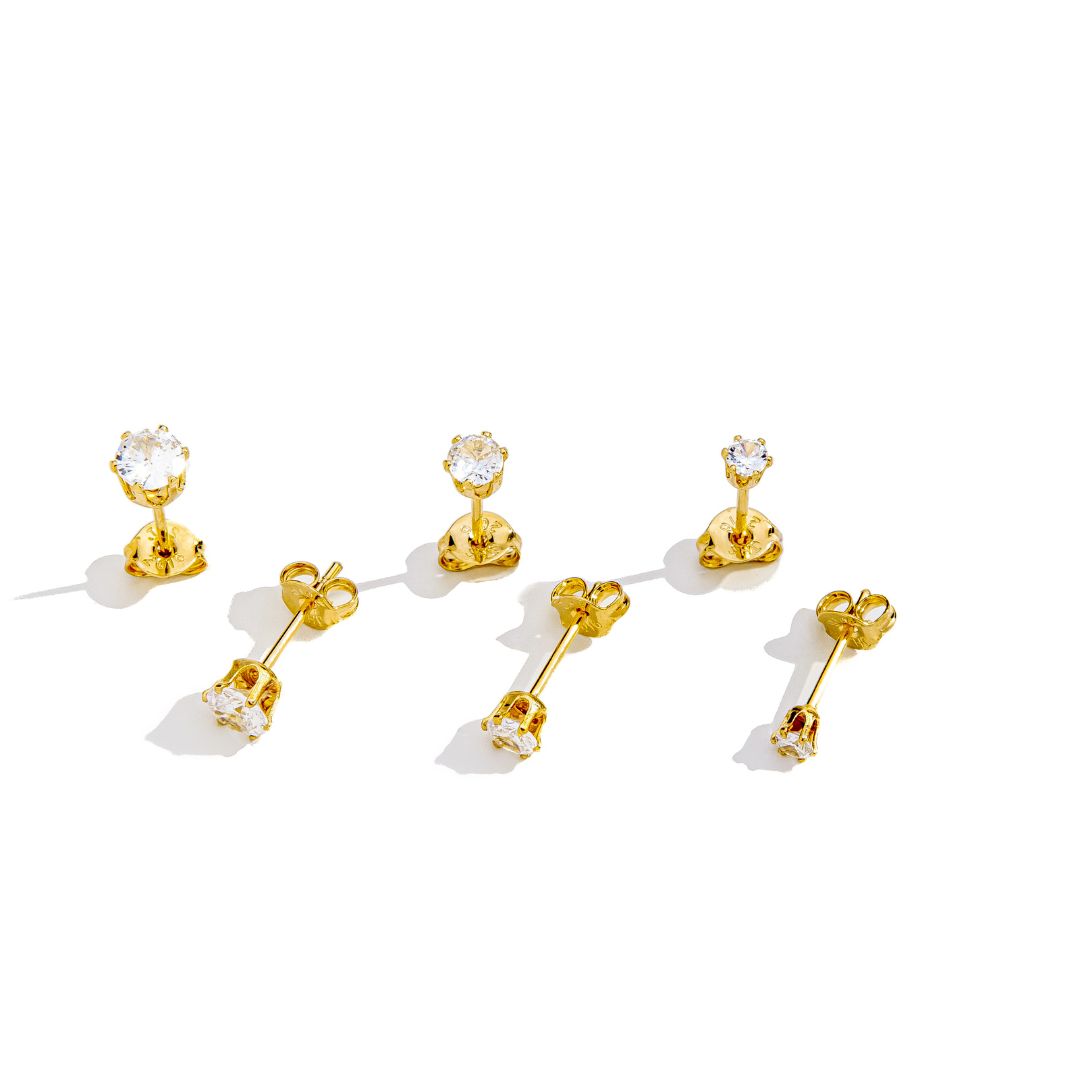 Trio de Brincos Ponto de Luz Banhado a Ouro 18K