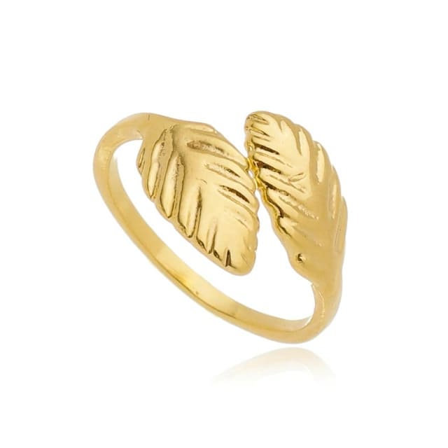 Anel Ajustável Folha Falange Banhado A Ouro 18K
