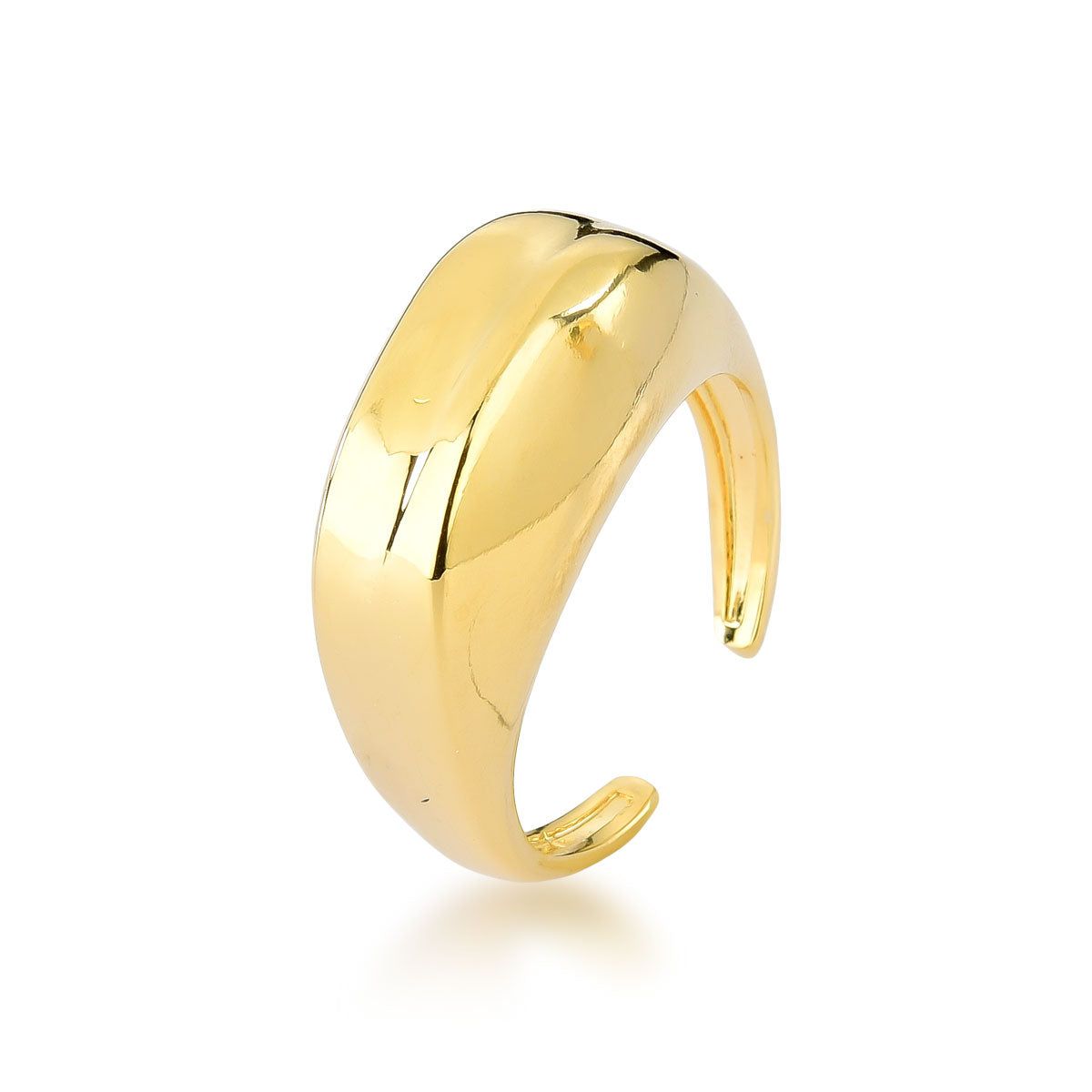 Anel Ajustável Abaulado Curva alta Banhado a Ouro 18k