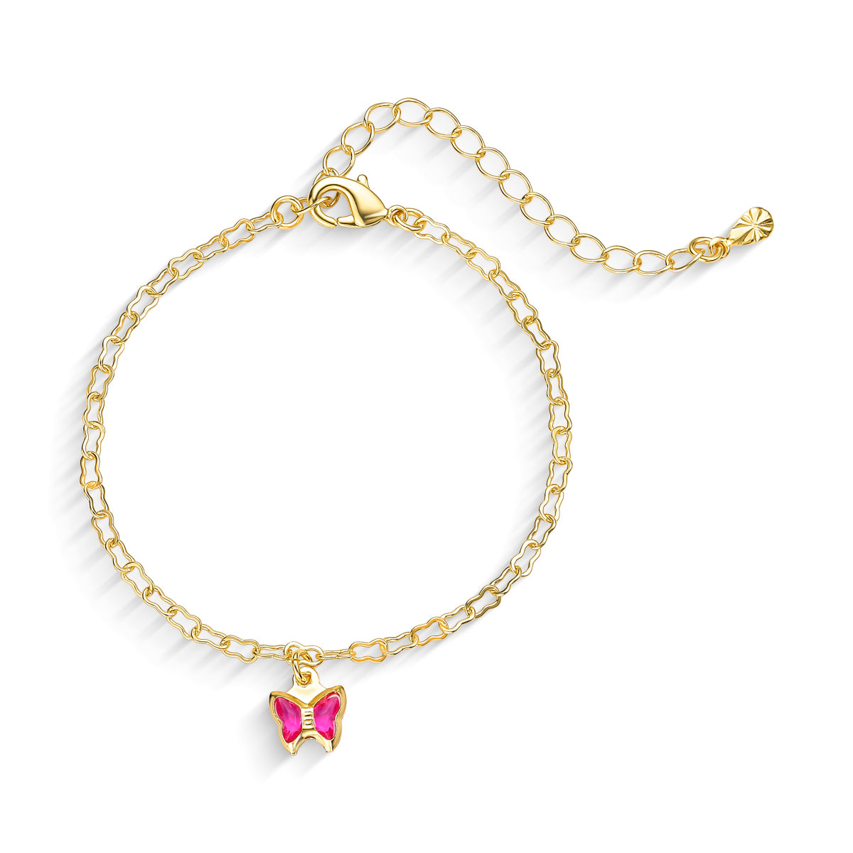 Pulseira Infantil Elos com Borboleta Cravejada Banhado a Ouro 18K
