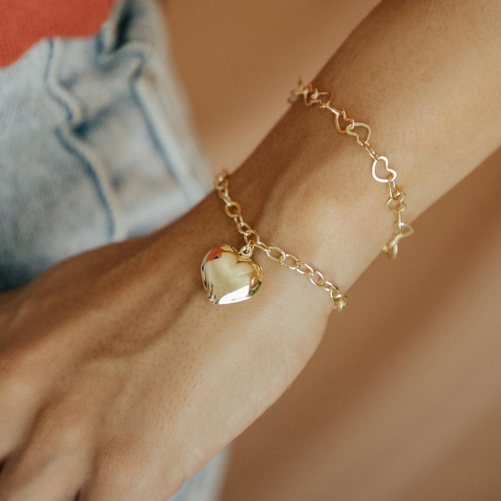 Pulseira Elo Coração Banhada A Ouro 18K