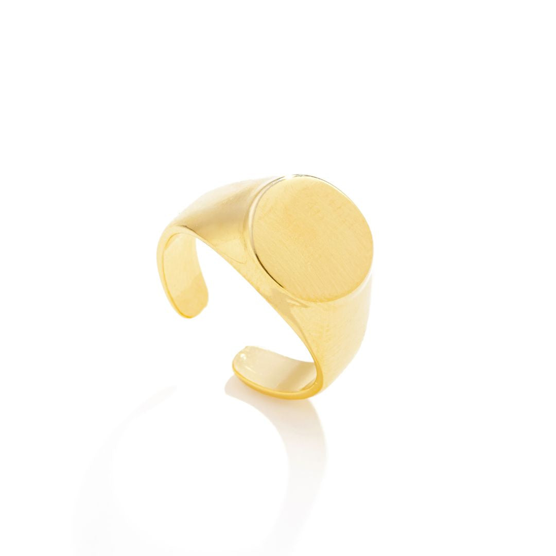 Anel Ajustável Medalha Lisa Banhado a Ouro 18K