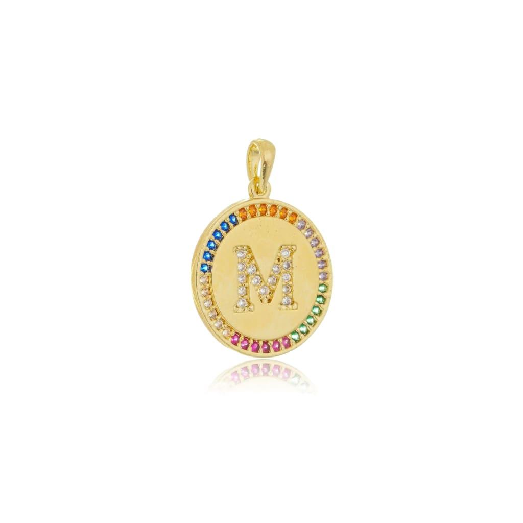 Colar Pingente Iniciais com Zircônias Coloridas Banhado a Ouro 18K - Mafê Acessórios