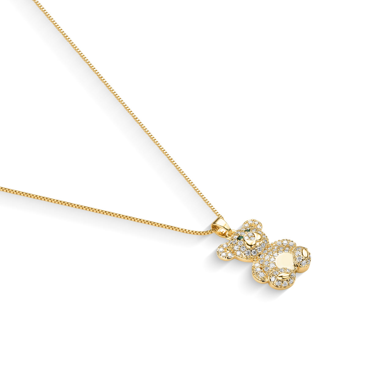 Colar Ursinho Cravejado com Corrente Veneziana Banhado a Ouro 18k