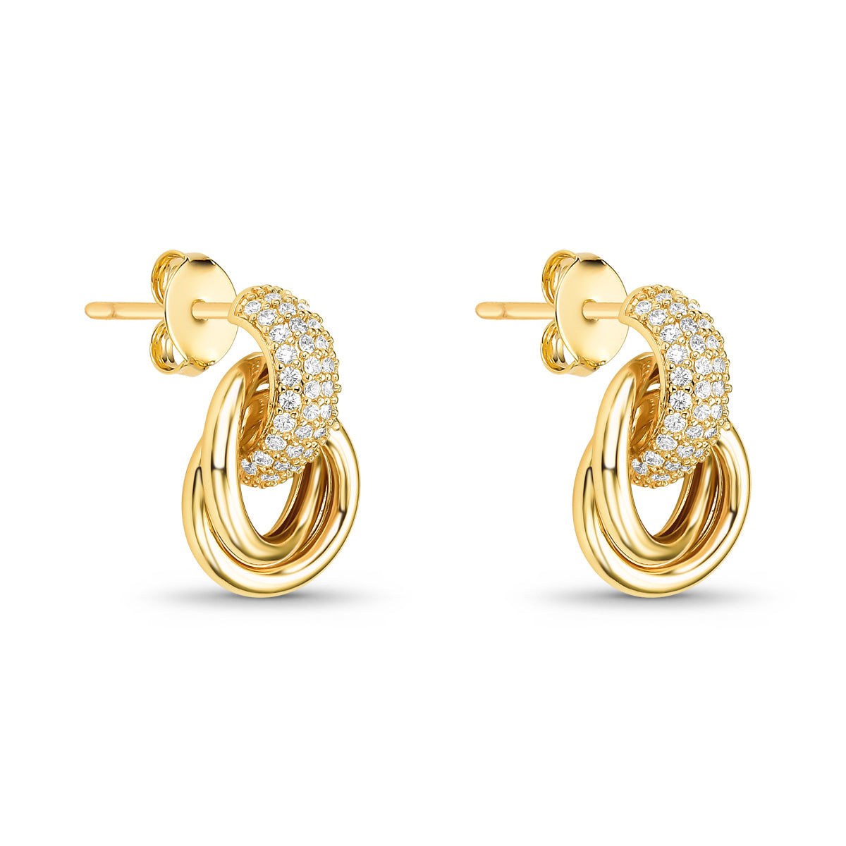 Brinco Base Cravejada com Argola Entrelaçada Banhado a Ouro 18k