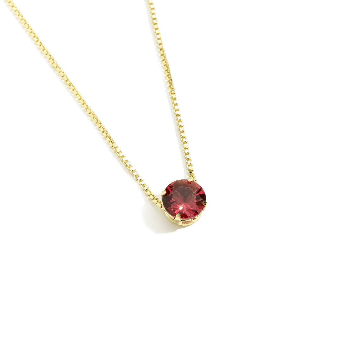 Colar Veneziana com Zircônia Rubi 8mm Banhado a Ouro 18K