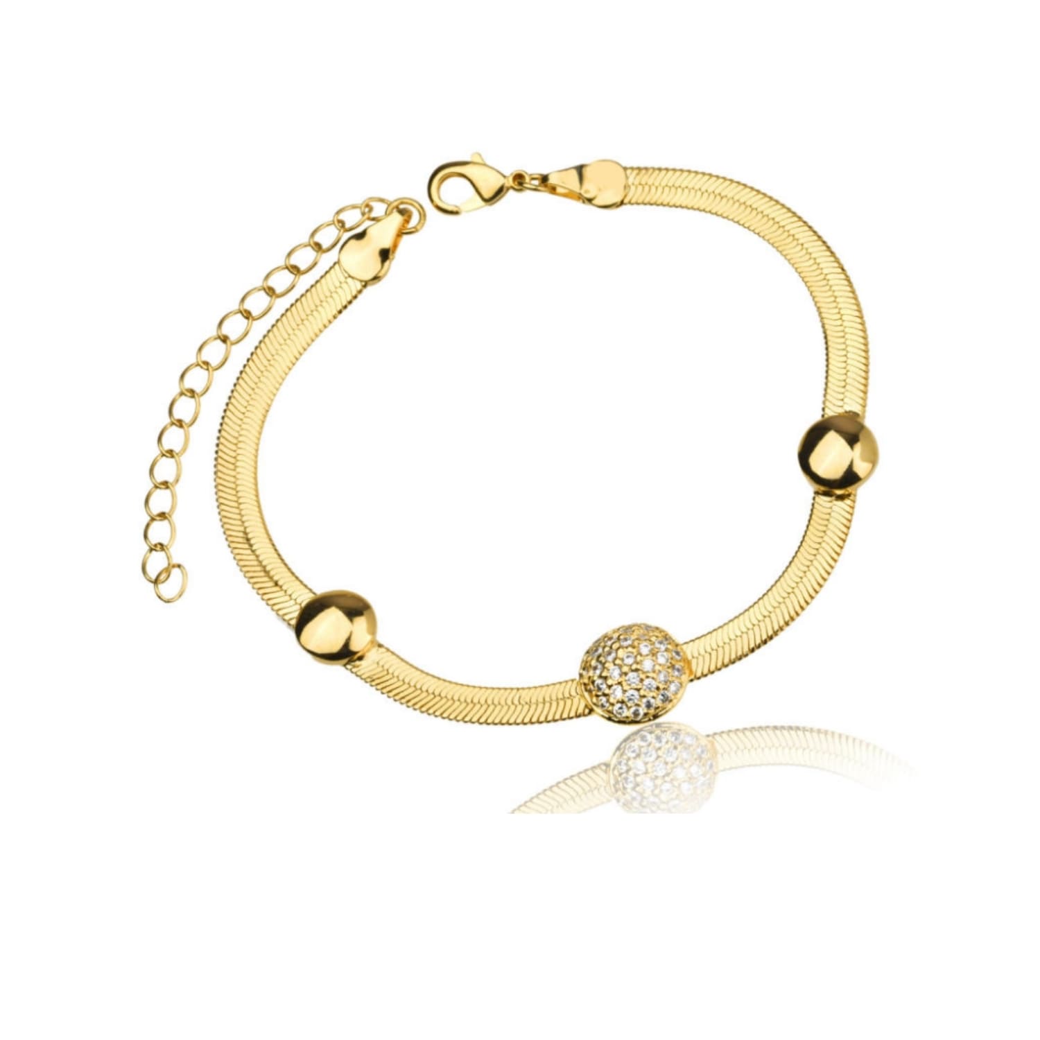 Pulseira Fita Três Bolinhas Banhado a Ouro 18K