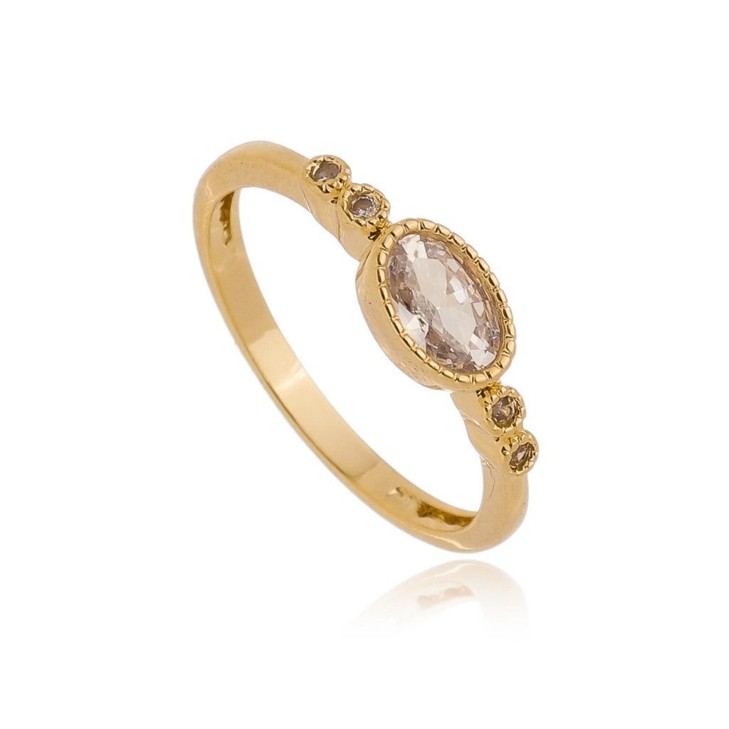 Anel Cristal Oval Banhado a Ouro 18k - Mafê Acessórios