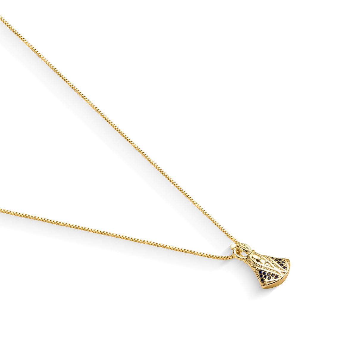 Colar Nossa Senhora Cravejado com Corrente Veneziana Banhado a Ouro 18k