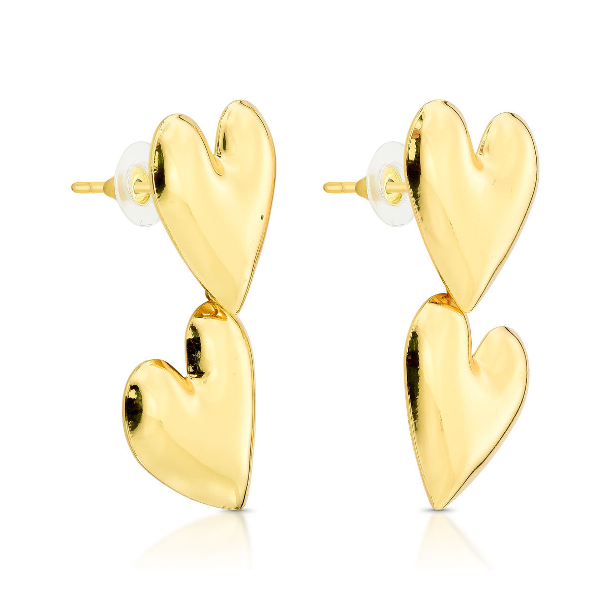 Brinco Dois Corações Grandes Banhado a Ouro 18k