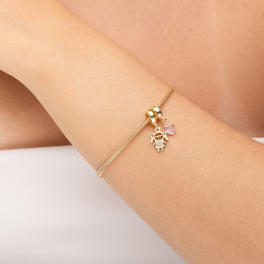 Pulseira Menina Cravejada Banhado a Ouro 18K