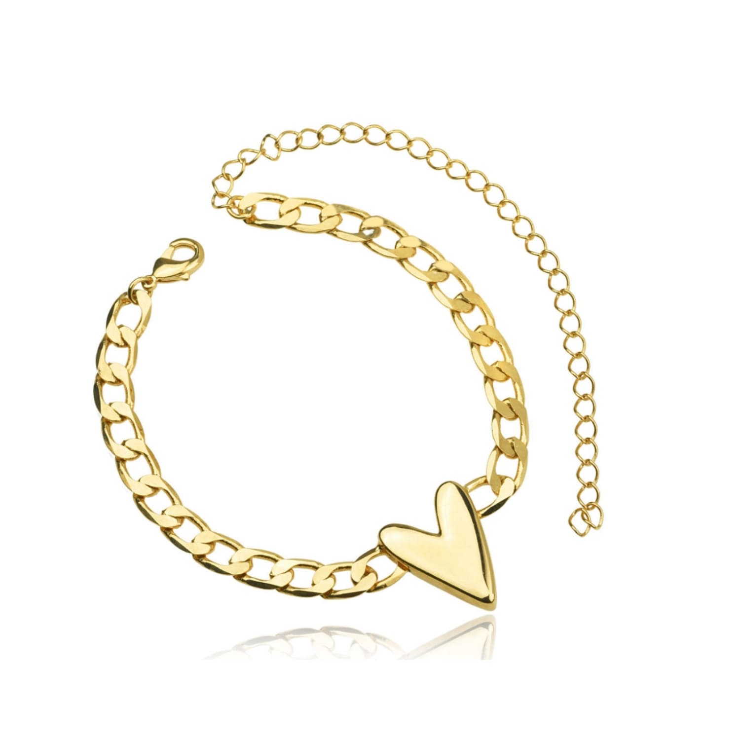 Pulseira Feminina Elos Com Coração Banhado A Ouro 18k