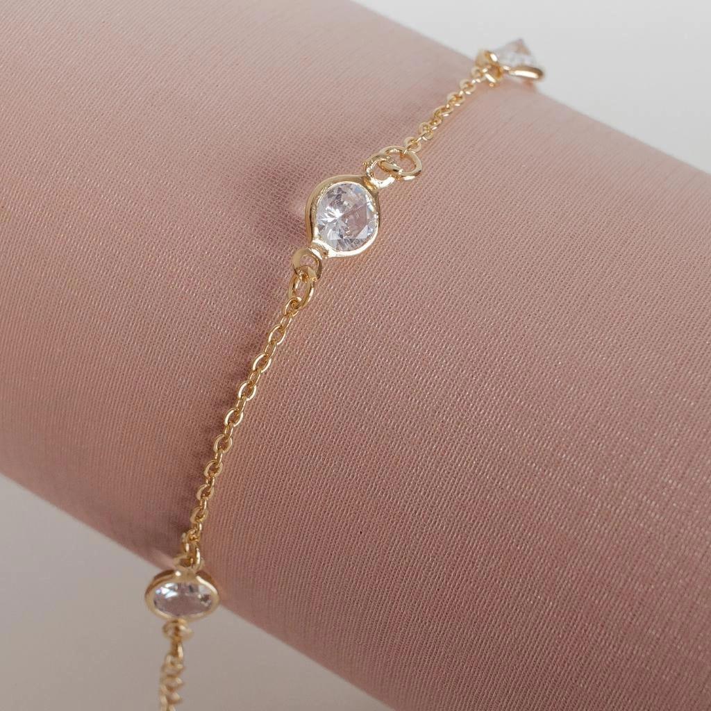Pulseira Zircônias Cristais Banhada A Ouro 18K