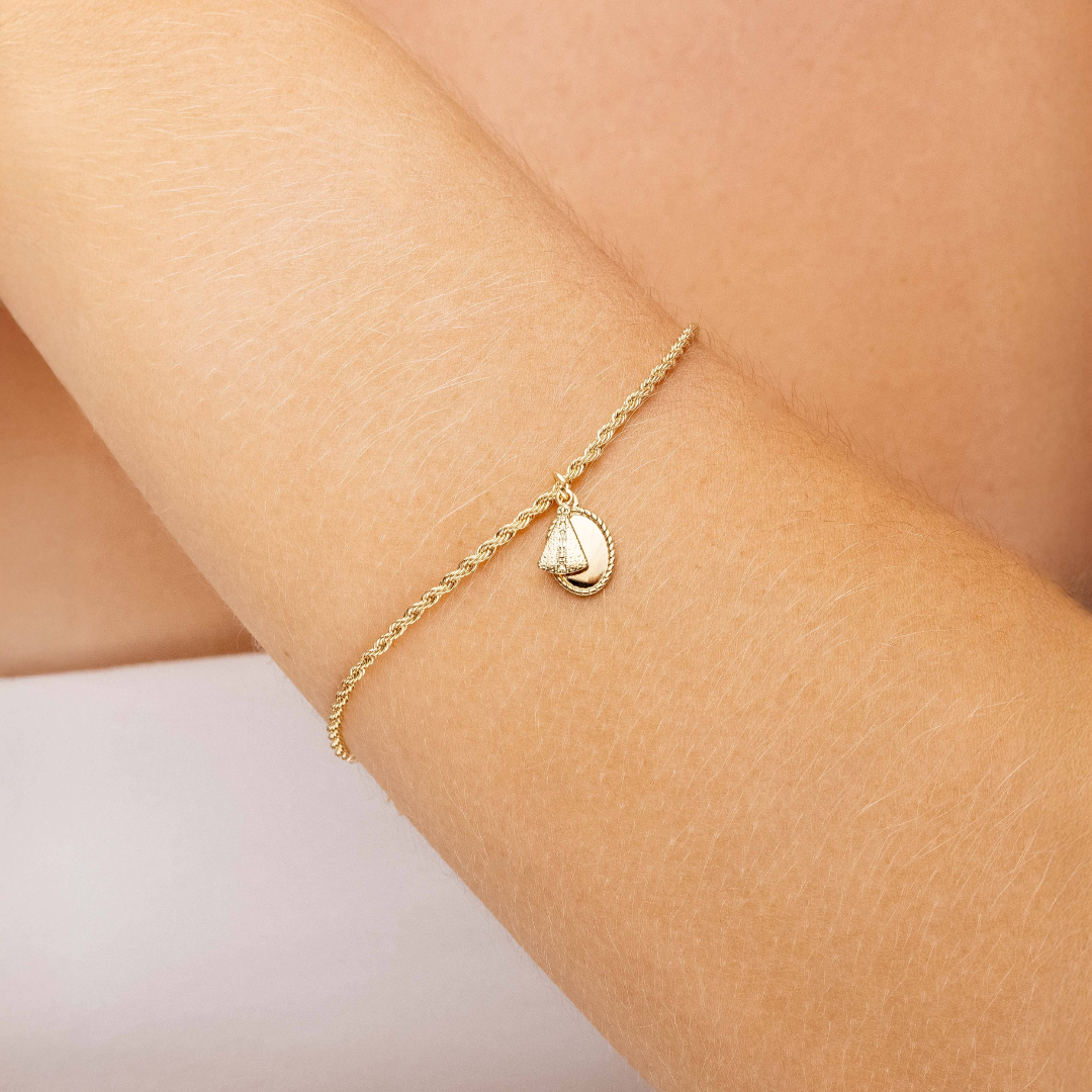 Pulseira Cordão Baiano com Pingente Nossa Senhora Banhado a Ouro 18K
