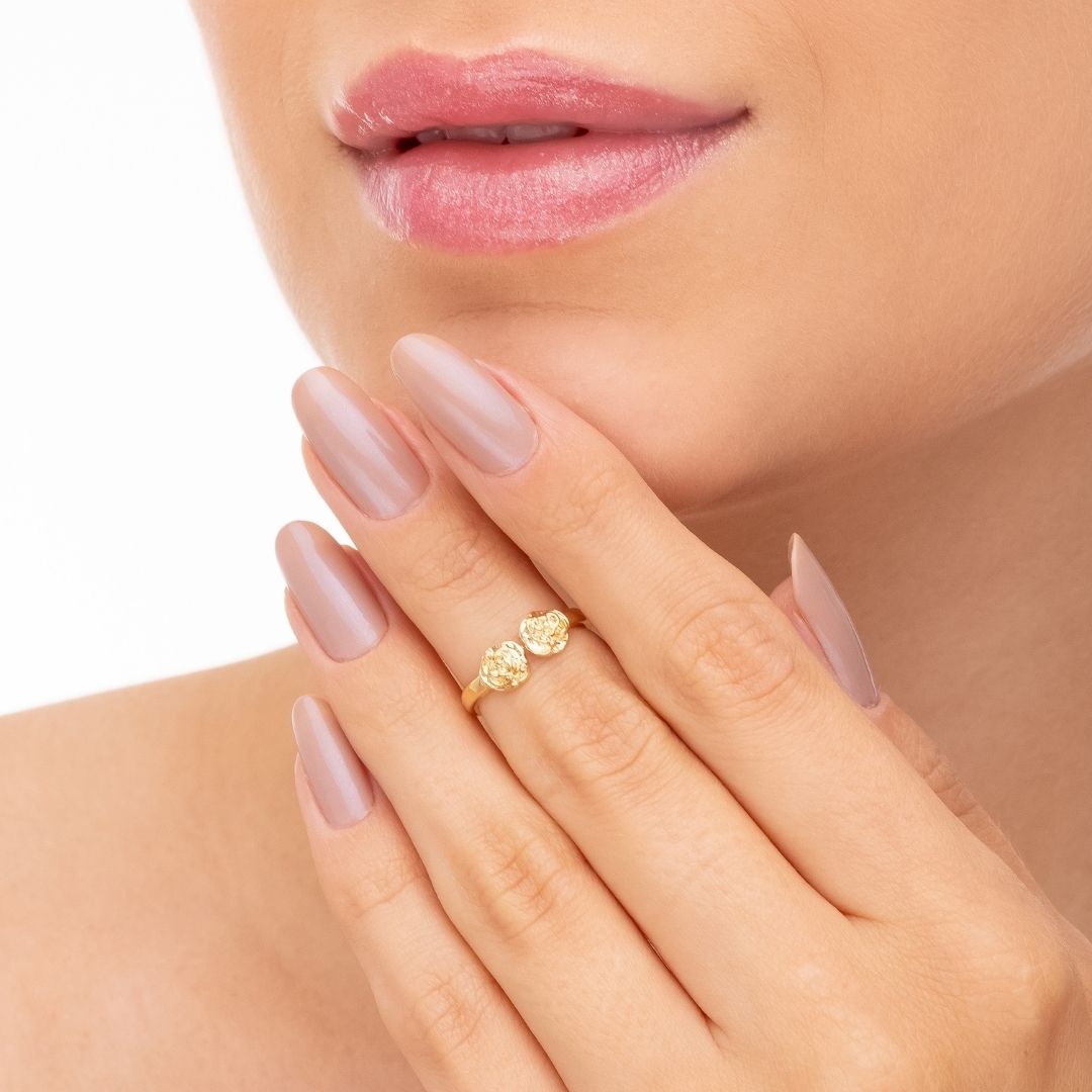 Anel Ajustável Rosa Falange Banhado A Ouro 18K