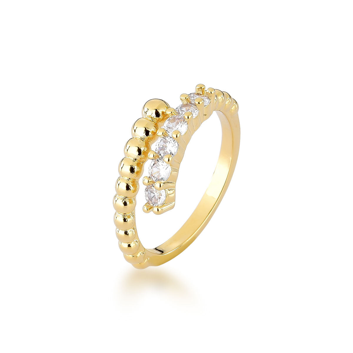 Anel Ajustável Zircônia com Bolinhas  Banhado a Ouro 18k